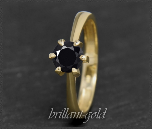Brillant Ring aus 585 Gelbgold; 1,05ct, schwarz